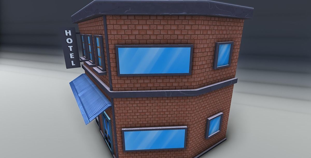 Red bricks buildings pack Low-poly 3D model_15