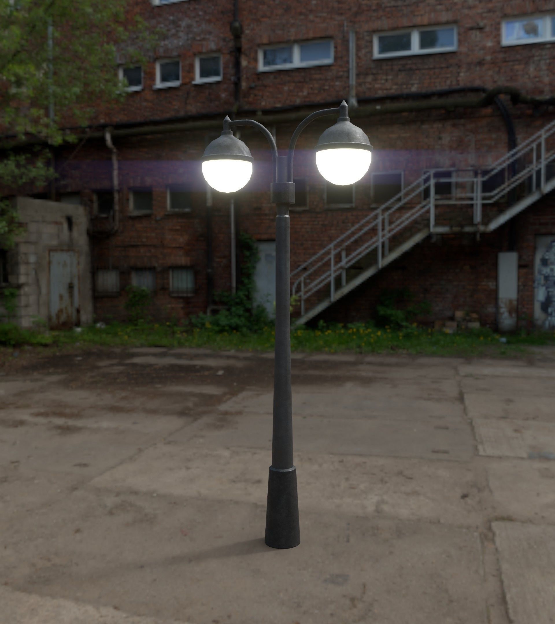 Double Lamp Post 2 Low-poly 3D model_4