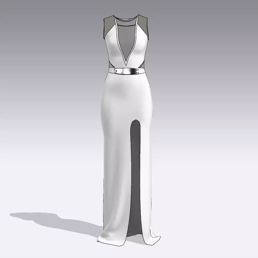 WHITE DEKOLETTE DRESS LONG 3D model