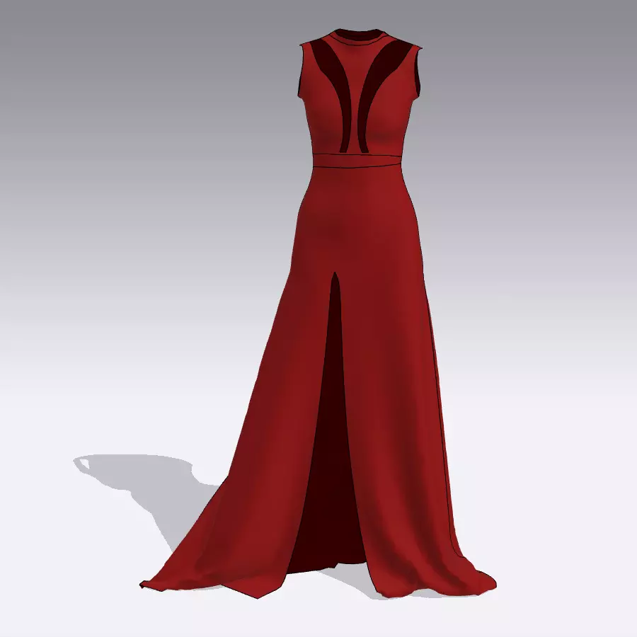 RED DRESS SLIT LONG DEKOLETTE DRESS STYLE 3D model