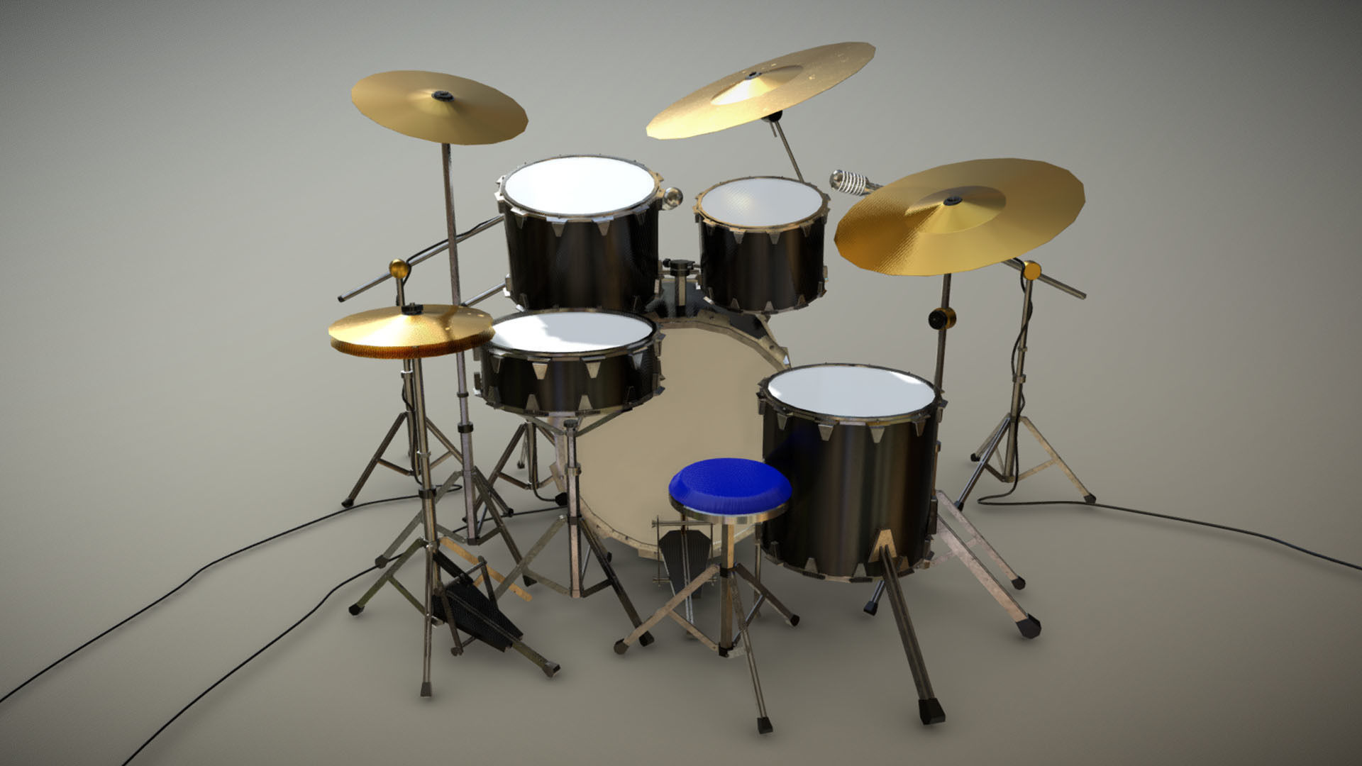 Drums drum set Low-poly 3D model_3