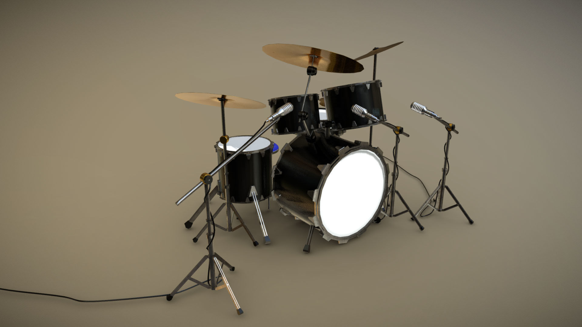 Drums drum set Low-poly 3D model_2