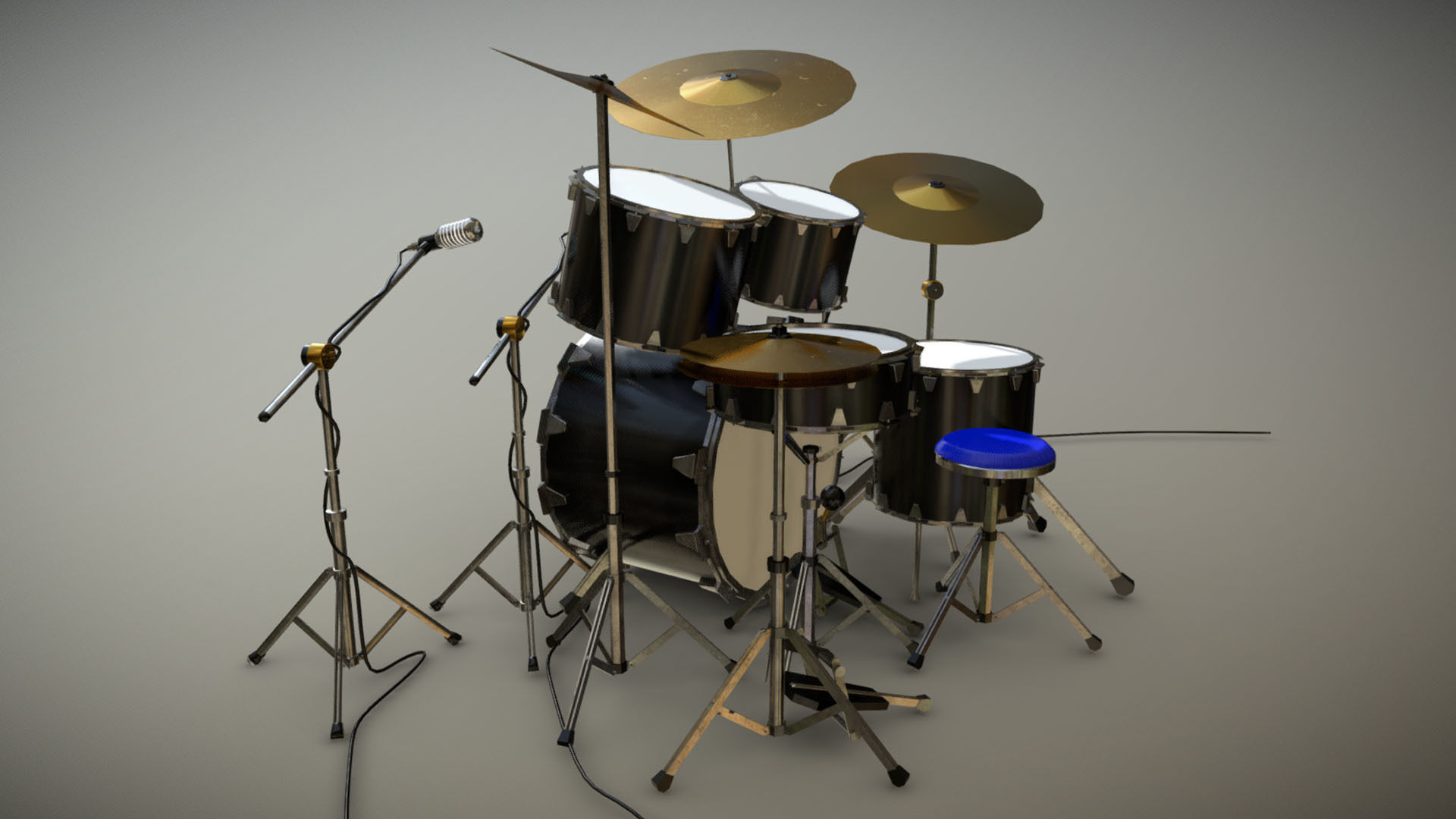 Drums drum set Low-poly 3D model_4