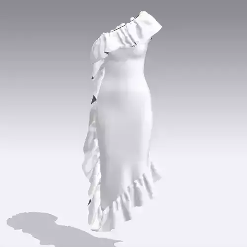 DRESS ONE SHOULDER WHITE RUFFLED ASYMETRIC SKIRT