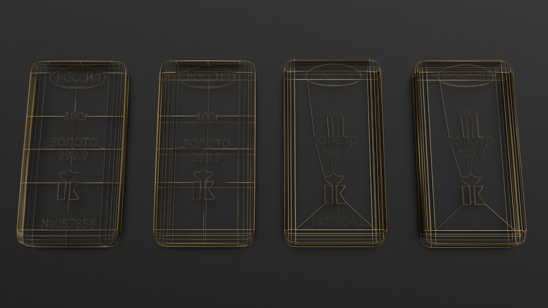 Gold bars 100gr 3D model_3