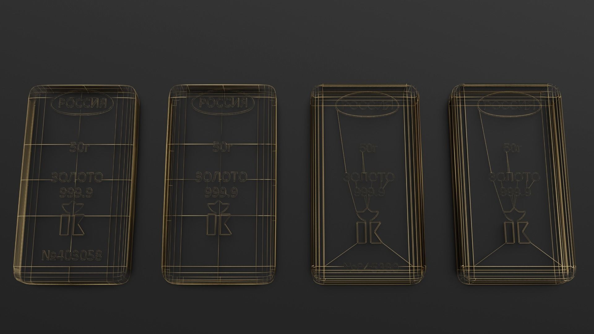 Gold bars 50gr 3D model_3