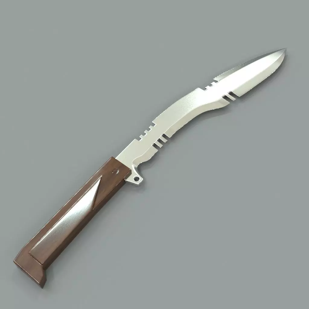 Knife with wooden handle 3D model_0