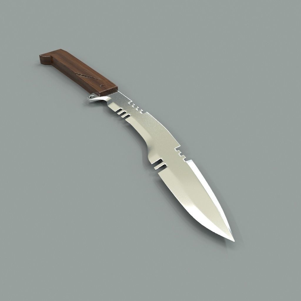Knife with wooden handle 3D model_2