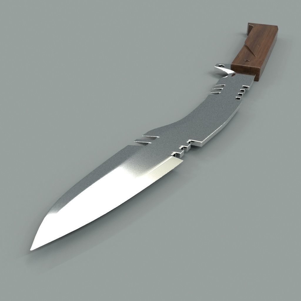 Knife with wooden handle 3D model_1