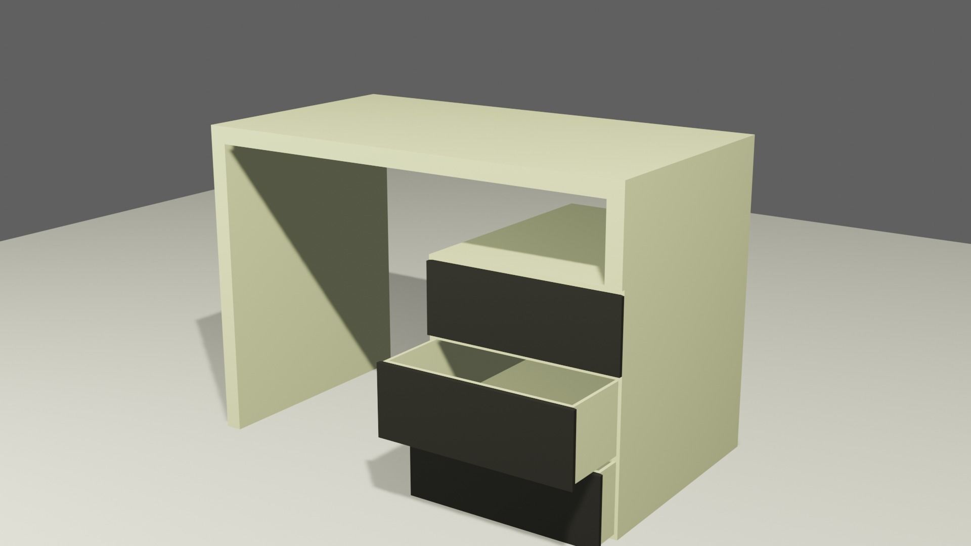 white desk with dark drawers 3D model_1