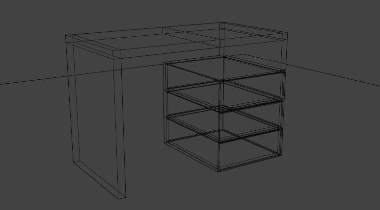 white desk with dark drawers 3D model_3