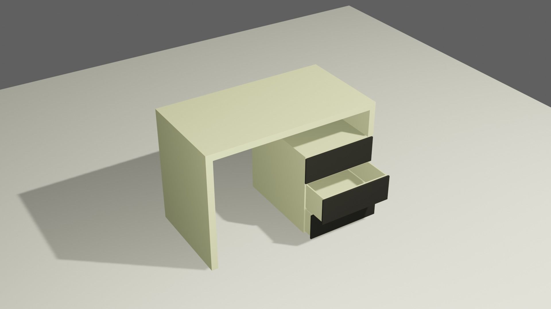 white desk with dark drawers 3D model_2