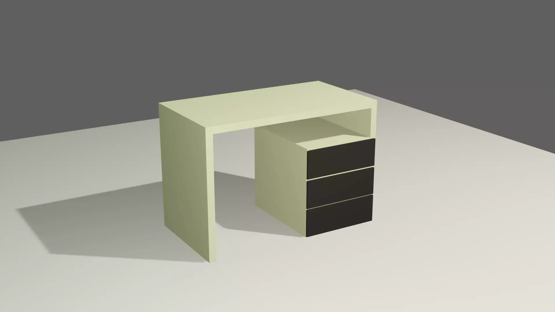white desk with dark drawers 3D model_0
