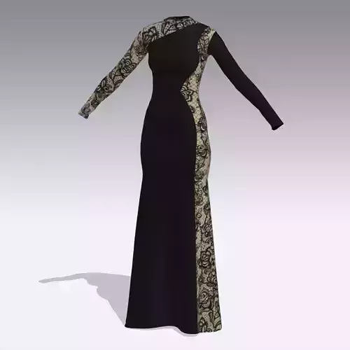 DRESS LACE HOUR GLASS TRANSPARENT LONG DRESS ONE SHOULDER 3D model
