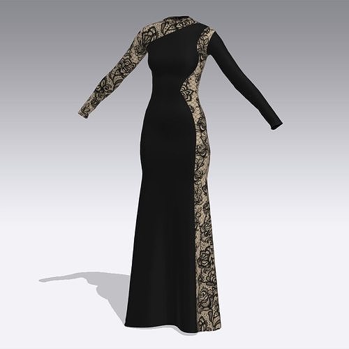 DRESS LACE HOUR GLASS TRANSPARENT LONG DRESS ONE SHOULDER 3D model