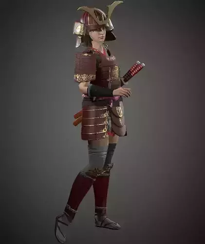 Samurai girl soldier Low-poly 3D model