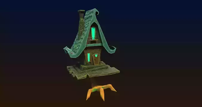 Cartoon Style low poly Witch House in forest