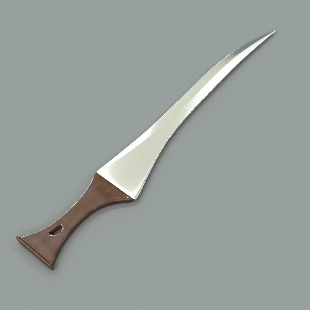 Knife sword with wooden handle Low-poly 3D model_0
