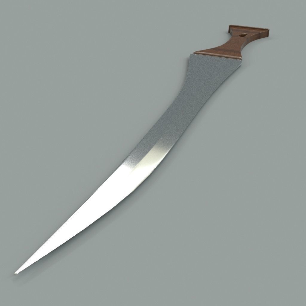 Knife sword with wooden handle Low-poly 3D model_2