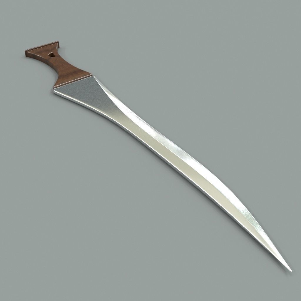 Knife sword with wooden handle Low-poly 3D model_1