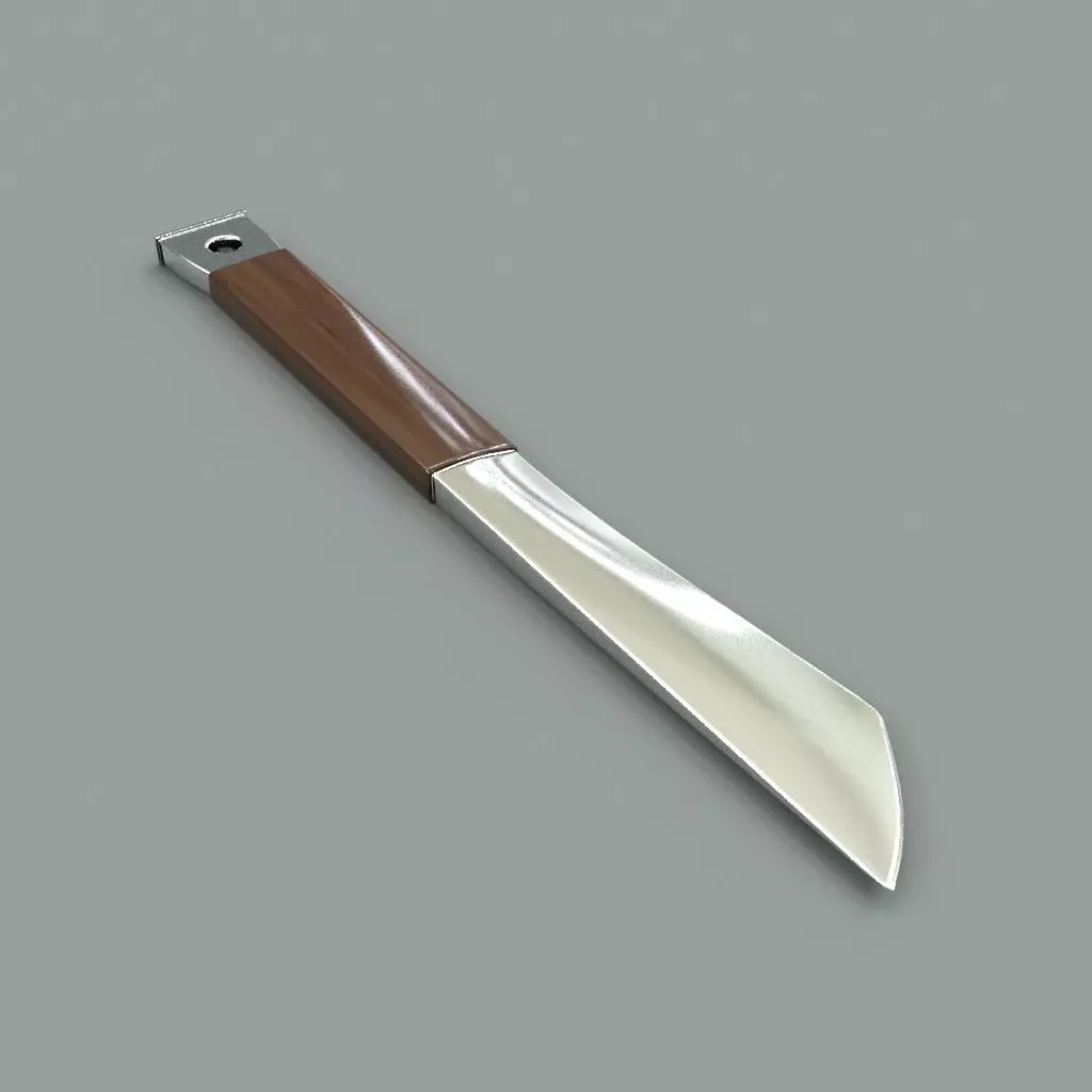 Knife with wooden handle 3D model_0