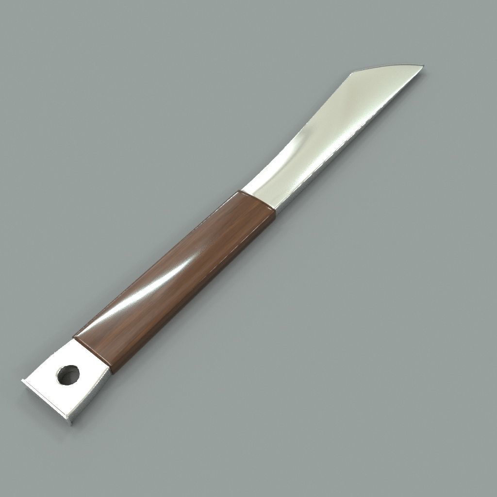 Knife with wooden handle 3D model_1