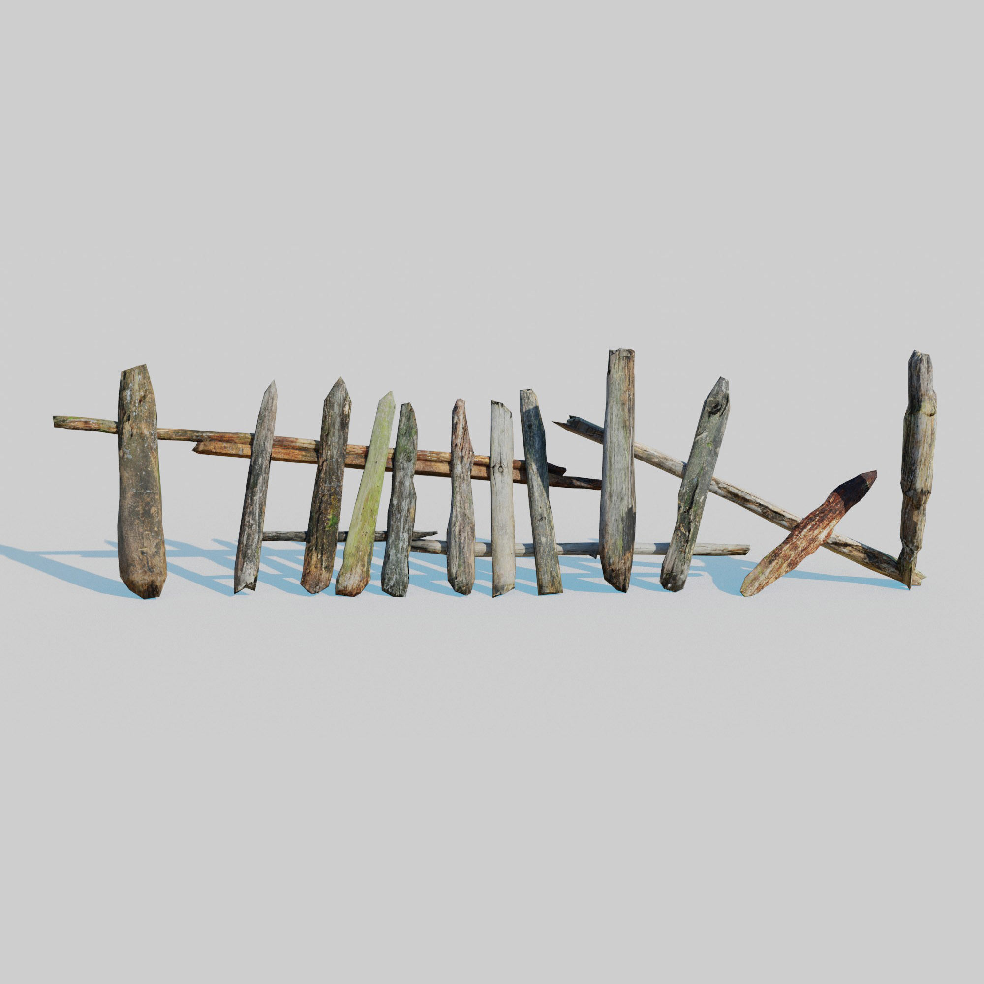 Old Fence Low-poly 3D model_1