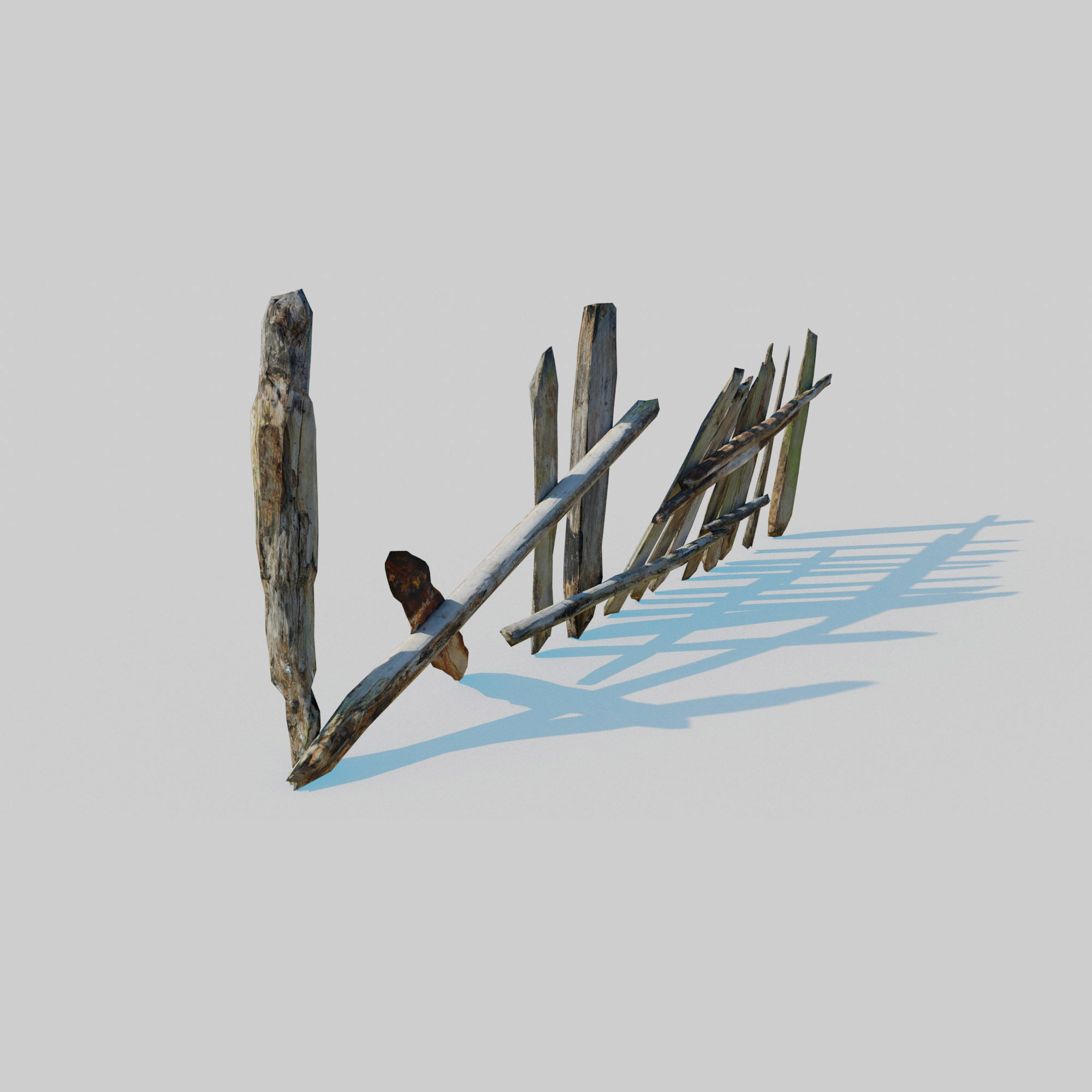 Old Fence Low-poly 3D model_4