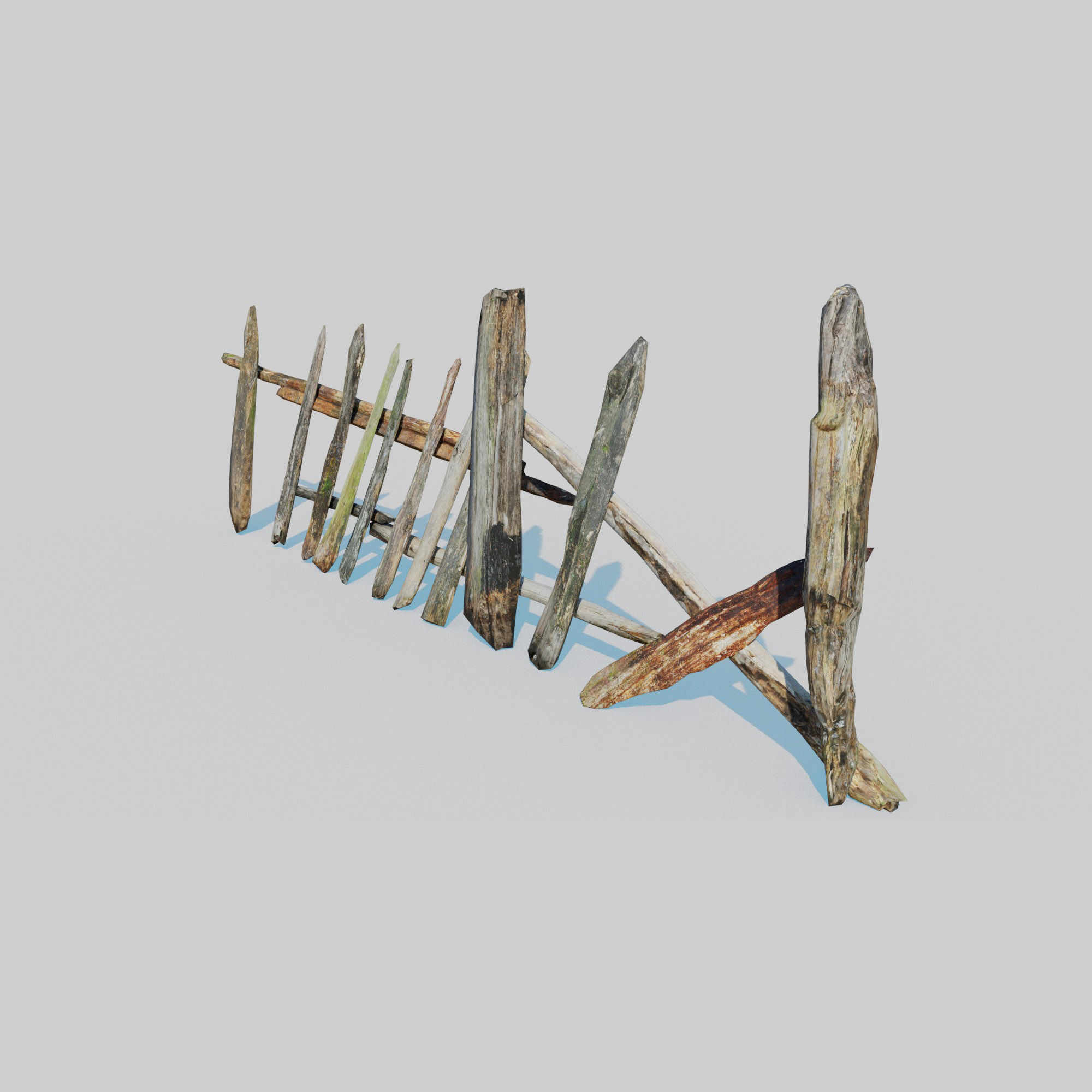 Old Fence Low-poly 3D model_2