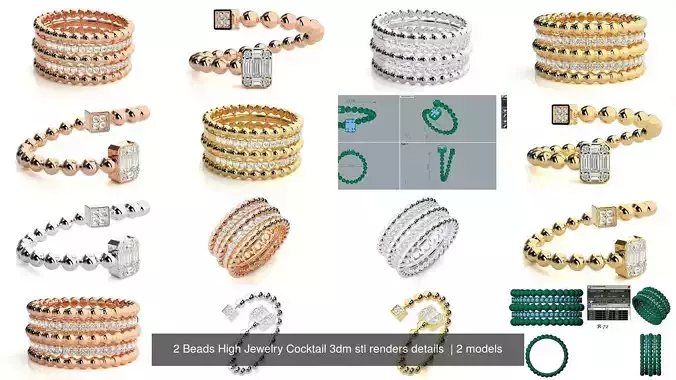 2 Beads High Jewelry Cocktail 3dm stl renders details  3D Model Collection