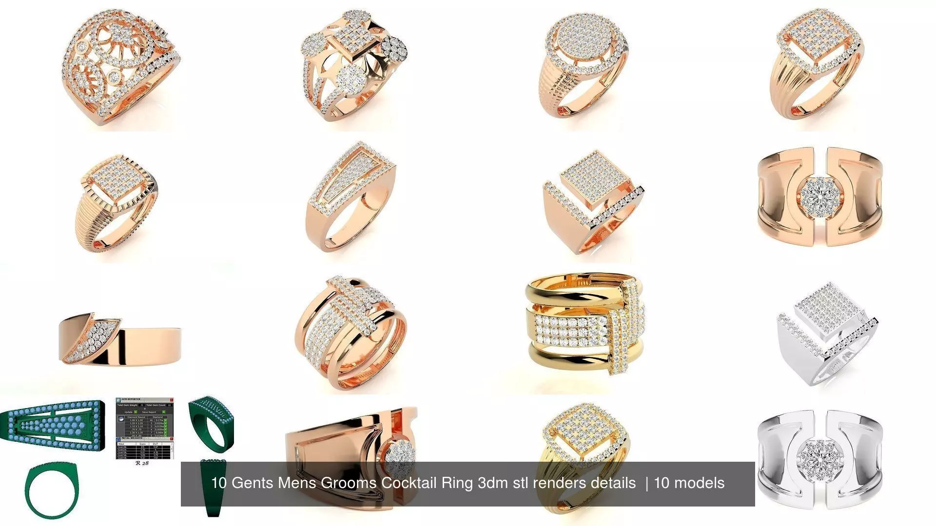 10 Gents Mens Grooms Cocktail Ring 3dm stl renders details  3D Model Collection_1