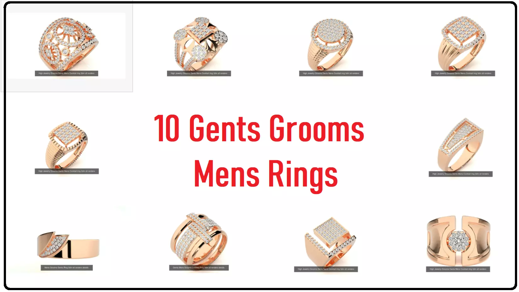 10 Gents Mens Grooms Cocktail Ring 3dm stl renders details  3D Model Collection_0
