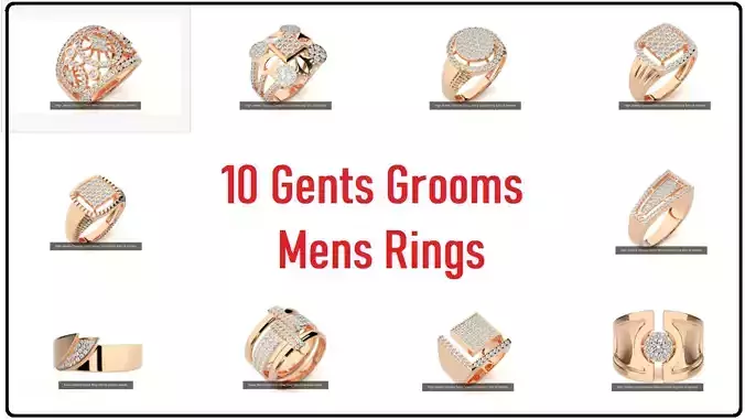 10 Gents Mens Grooms Cocktail Ring 3dm stl renders details  3D Model Collection