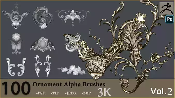 100 Ornament Alpha Brushes And Alphas - Vol 02  3D model