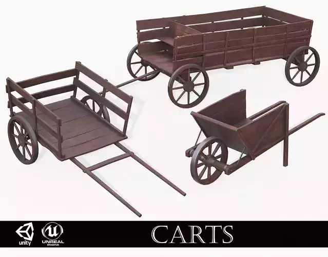 Western - Wooden Carts 3D Model Collection