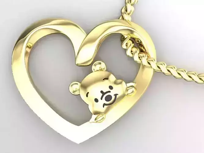  pendant little bear winnie the pooh with heart 3D print model