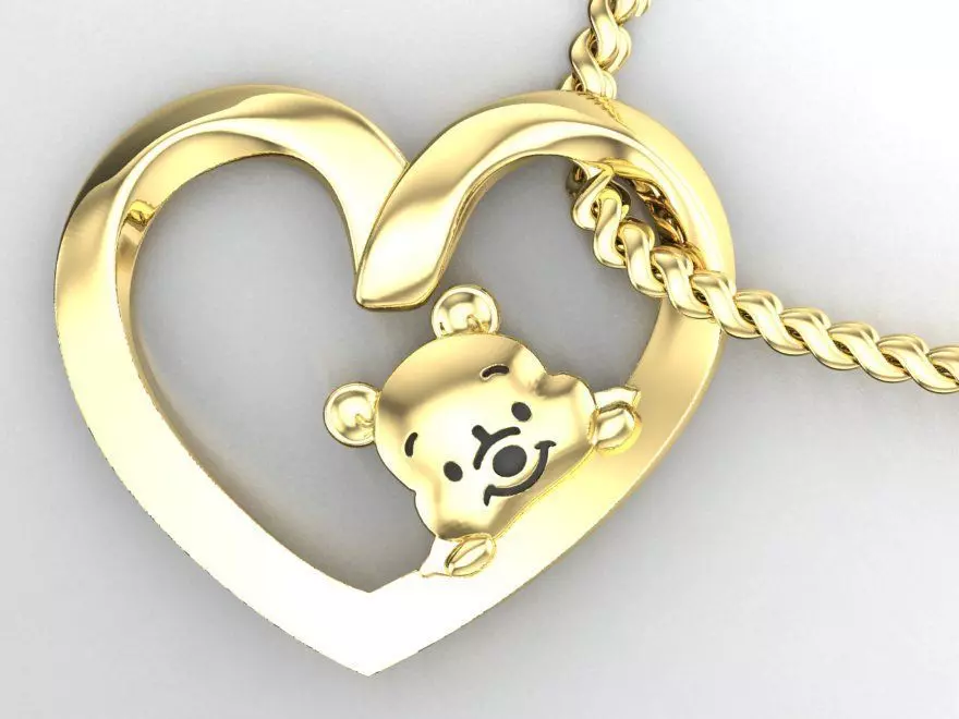pendant little bear winnie the pooh with heart 3D print model