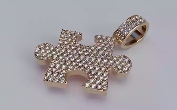 Puzzle Piece Pendant - Pave - Small