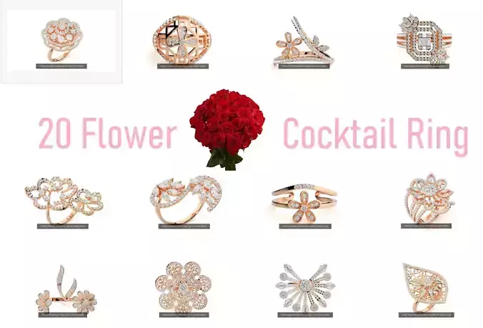 20 Flower Cocktail Ring 3dm stl renders details  3D Model Collection