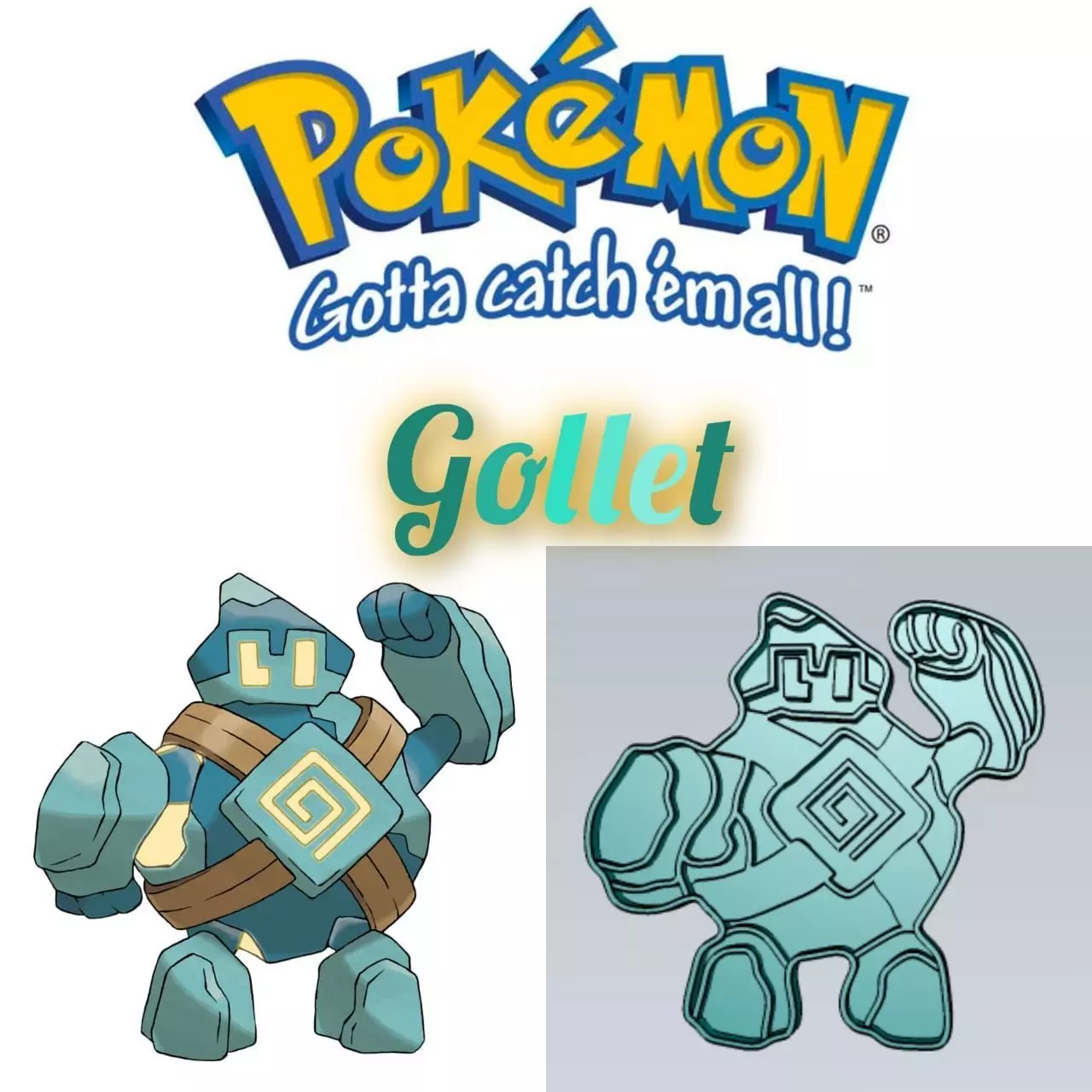 Amazing Pokemon Golett Cookie Cutter Stamp Cake Decorating  3D model_0