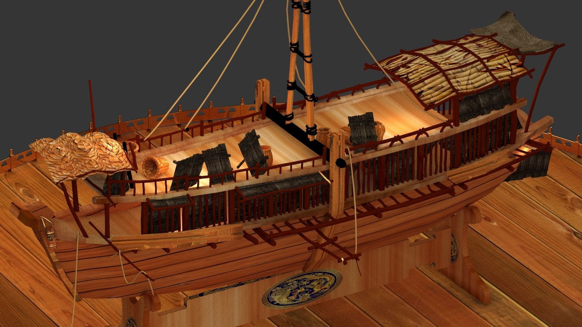 Chinese junk boat  3D model_1