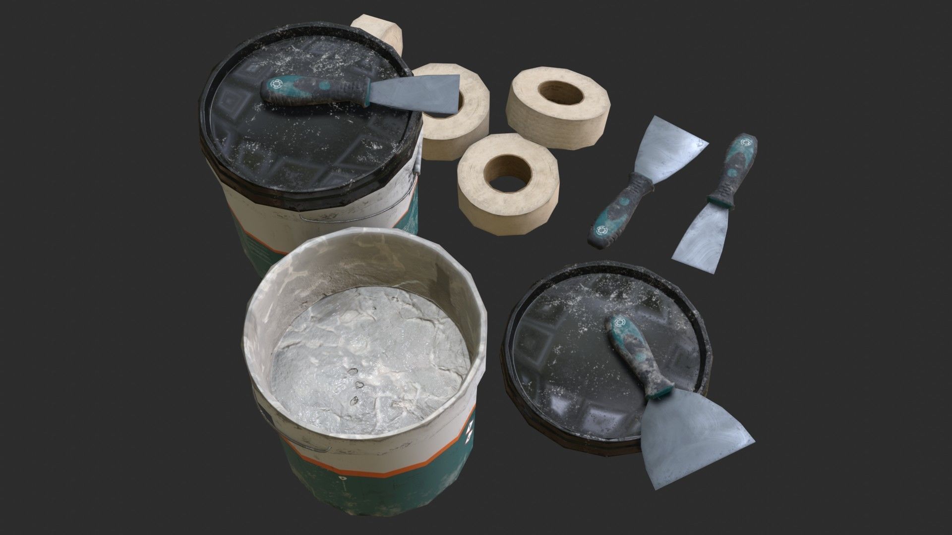 Top Coat Bucket and Tools Low-poly 3D model_6