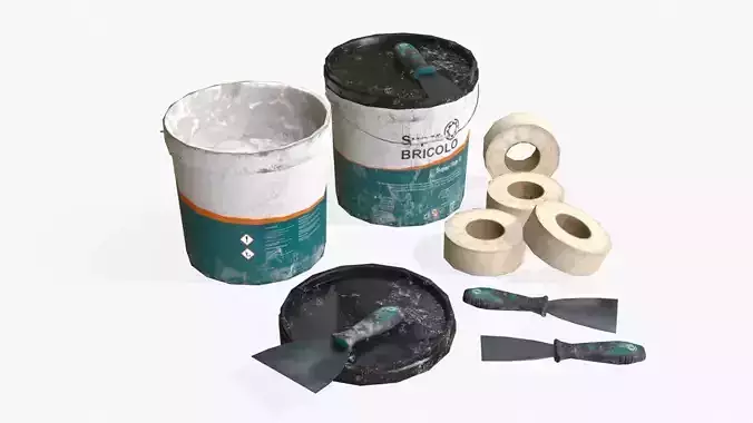 Top Coat Bucket and Tools Low-poly 3D model