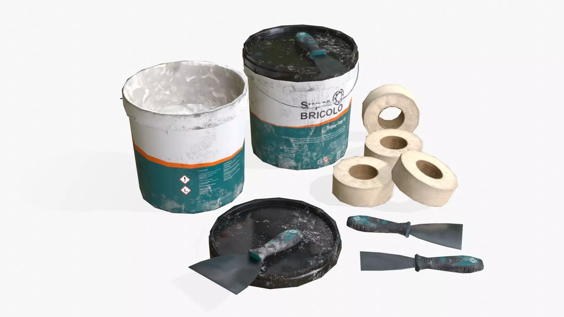 Top Coat Bucket and Tools Low-poly 3D model_0