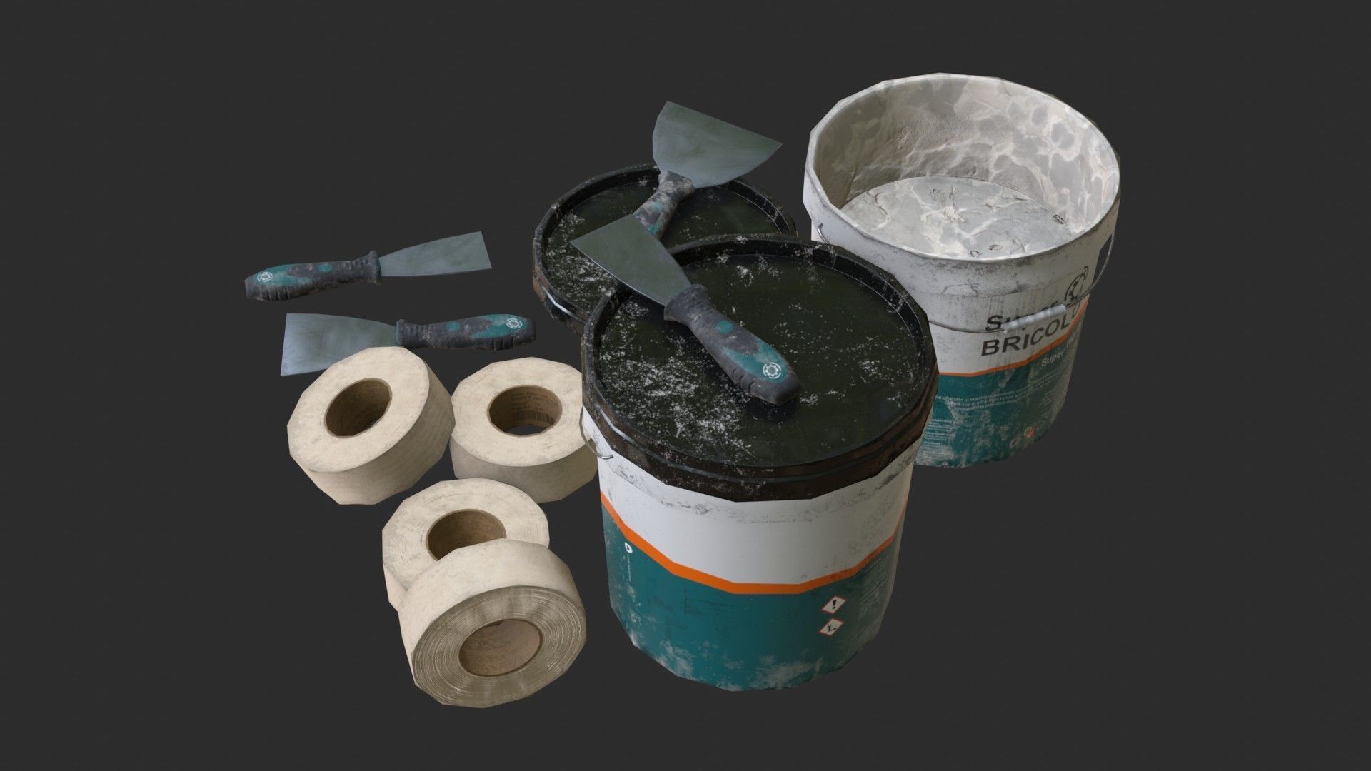 Top Coat Bucket and Tools Low-poly 3D model_4