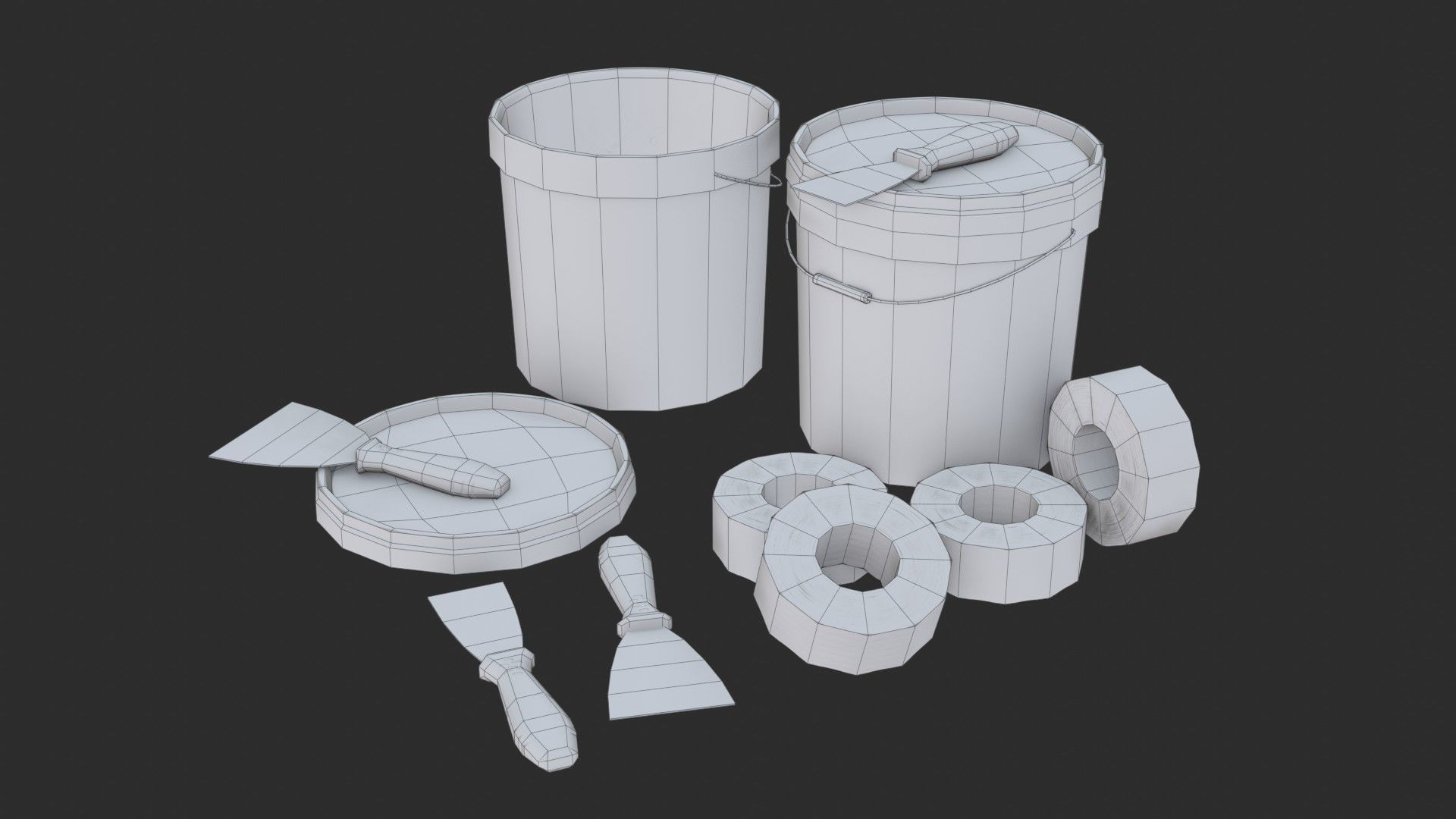 Top Coat Bucket and Tools Low-poly 3D model_16