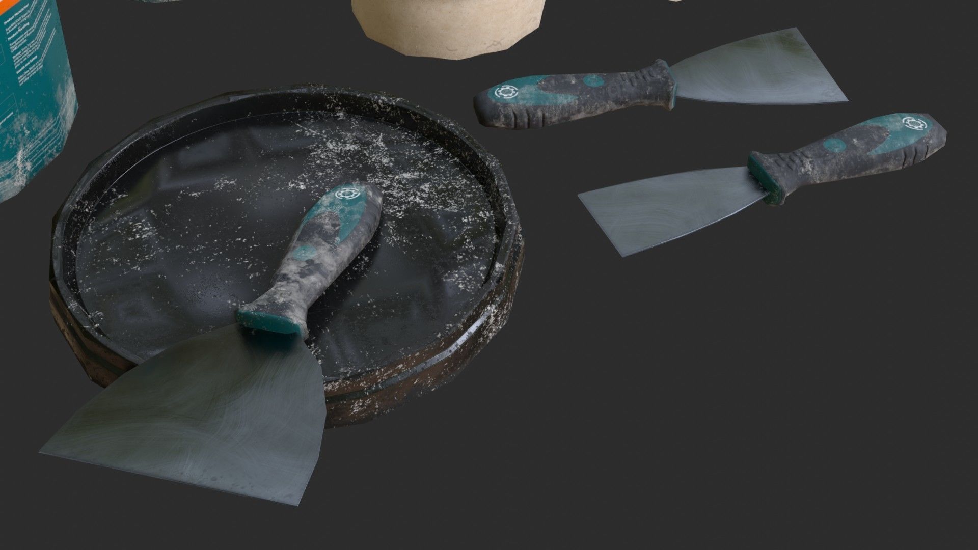 Top Coat Bucket and Tools Low-poly 3D model_8