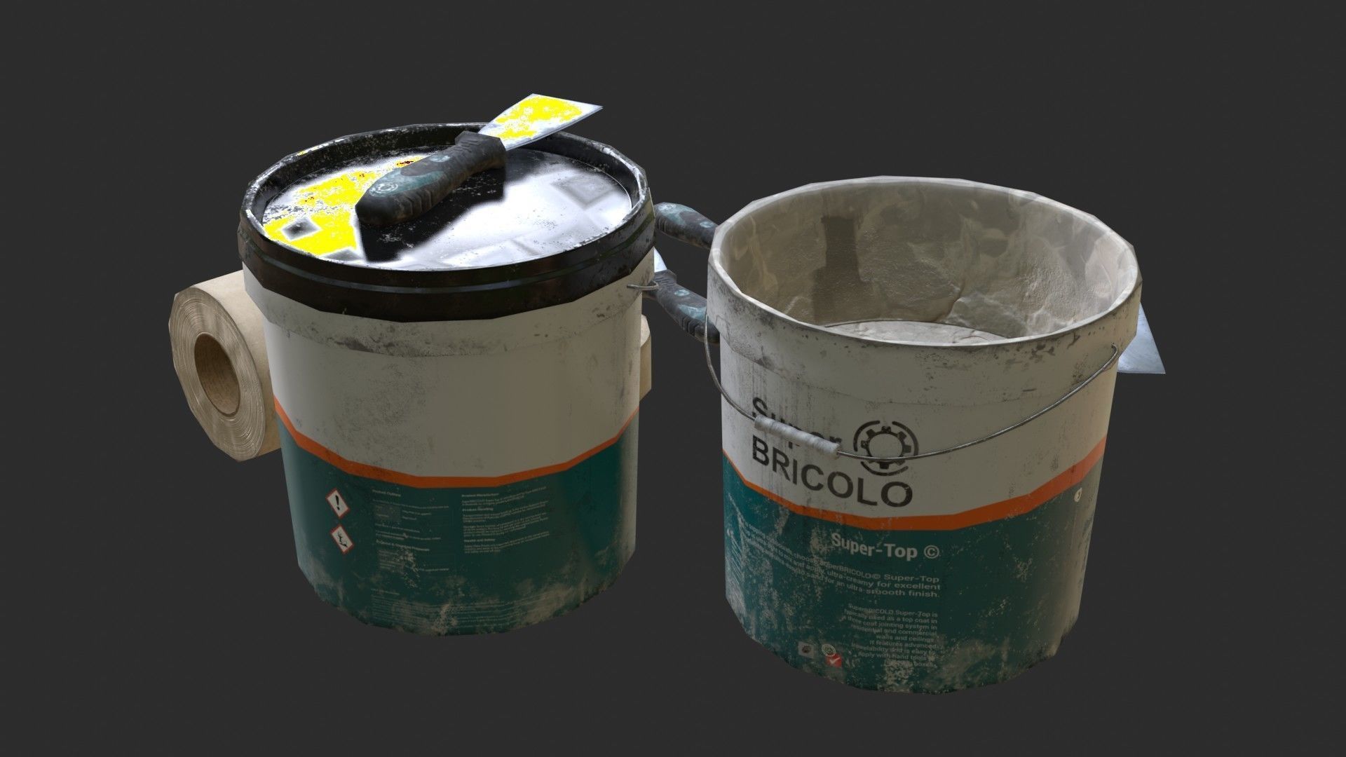 Top Coat Bucket and Tools Low-poly 3D model_5