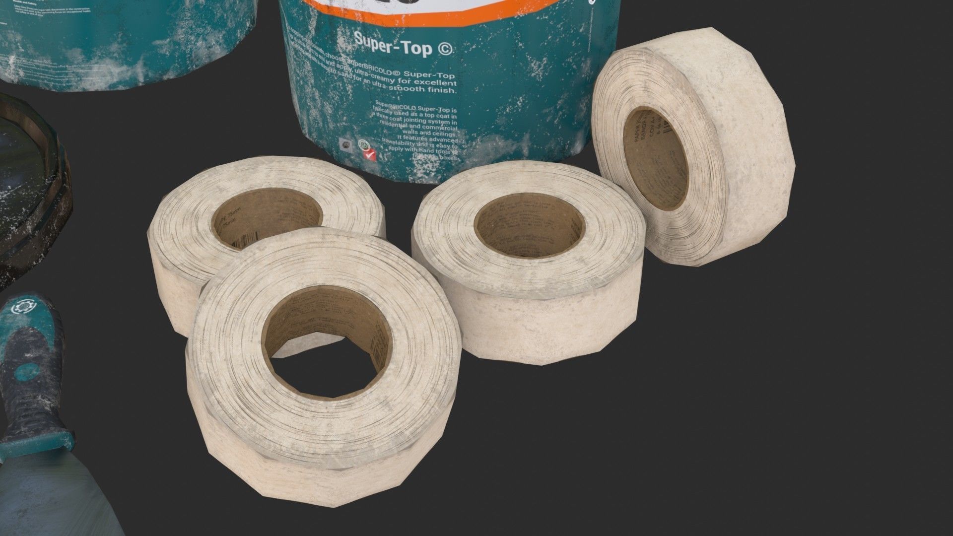 Top Coat Bucket and Tools Low-poly 3D model_9