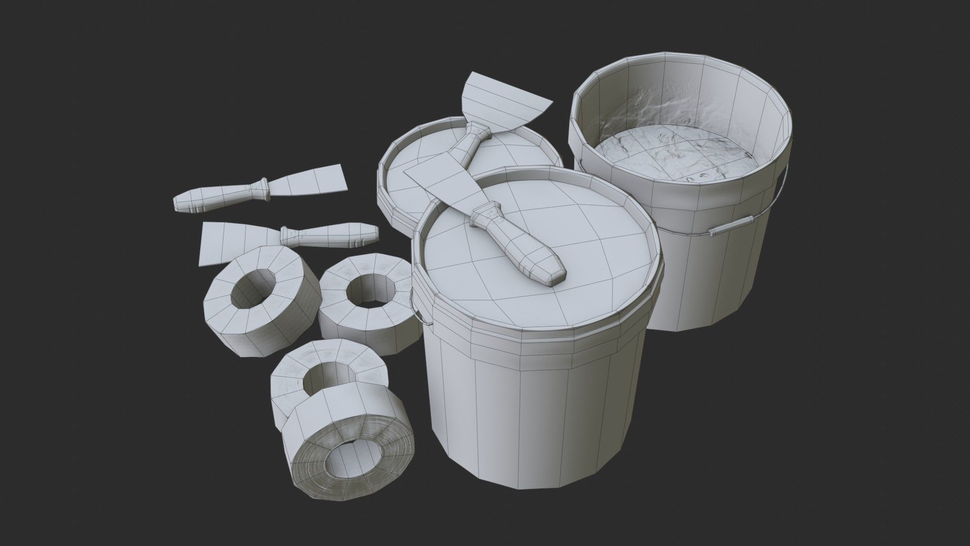 Top Coat Bucket and Tools Low-poly 3D model_17